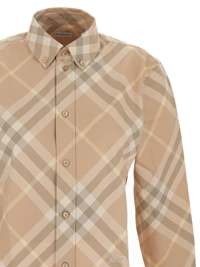 Shop Burberry Cotton Check Shirt In Beige