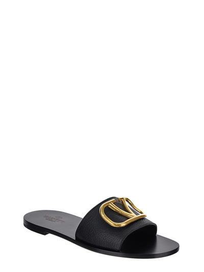 Shop Valentino V-logo Slides In Black