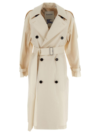 Shop Burberry Cotton Trench Coat In Ivory