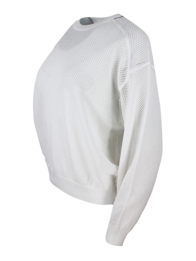 Brunello Cucinelli Sweater With Micro-mesh Work In White