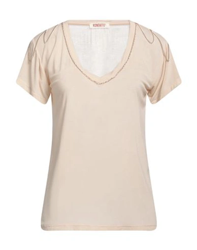 Shop Kontatto Woman T-shirt Beige Size Onesize Viscose, Elastane, Silk