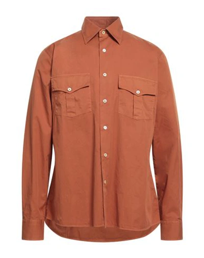 Shop Alessandro Gherardi Man Shirt Tan Size L Cotton In Brown
