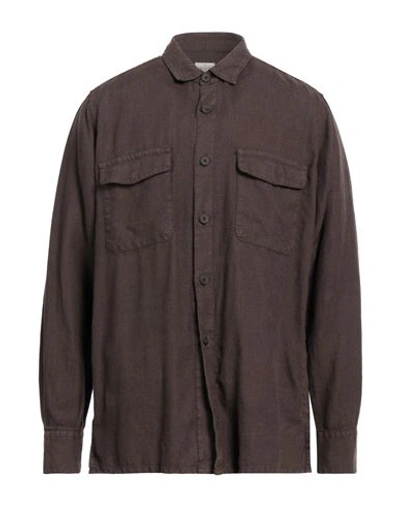 Shop Bagutta Man Shirt Brown Size M Linen