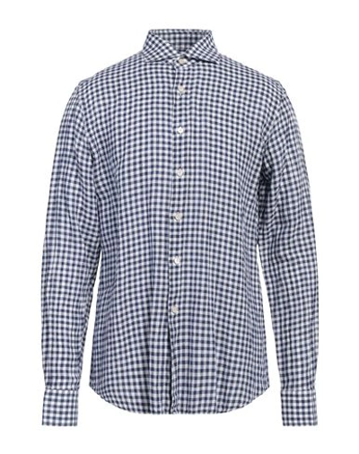Shop Alessandro Gherardi Man Shirt Navy Blue Size 16 ½ Linen