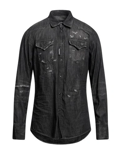 Shop Dsquared2 Man Denim Shirt Black Size 44 Cotton