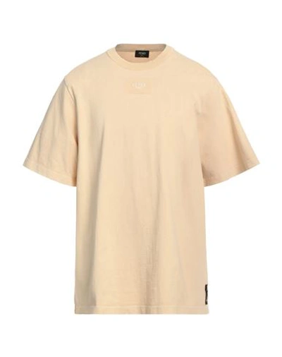 Shop Fendi Man T-shirt Beige Size L Cotton, Viscose
