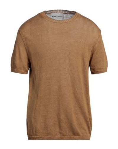 Shop Amaranto Man Sweater Khaki Size Xl Linen In Beige