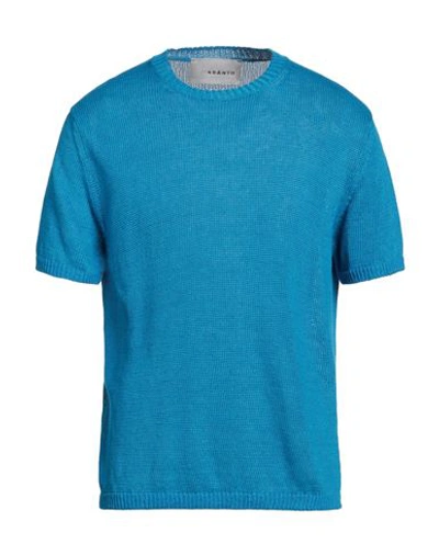 Shop Amaranto Man Sweater Azure Size Xl Linen In Blue