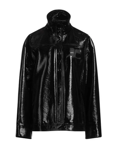 Shop Courrèges Courreges Woman Jacket Black Size 8 Cotton, Polyurethane, Elastane, Polyamide
