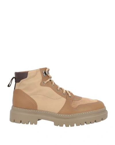 Shop Henderson Baracco Man Ankle Boots Khaki Size 9 Calfskin, Textile Fibers In Beige