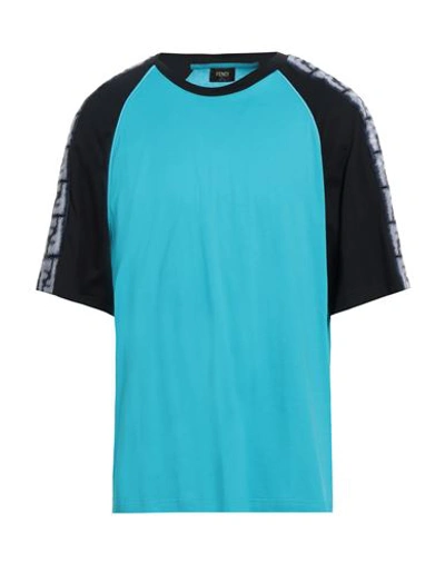 Shop Fendi Man T-shirt Azure Size L Cotton In Blue