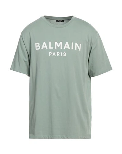 Shop Balmain Man T-shirt Sage Green Size L Cotton