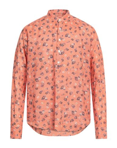 Shop Giannetto Man Shirt Orange Size 17 ½ Linen
