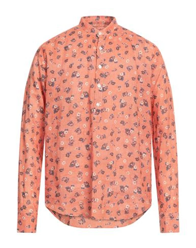 Giannetto Man Shirt Orange Size 17 Linen In Orange
