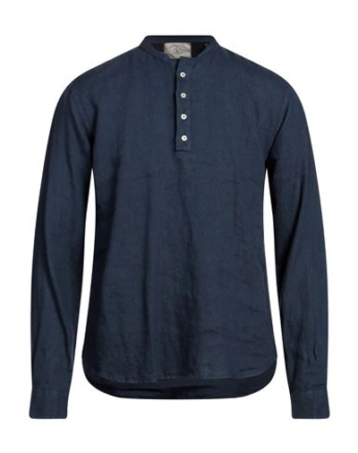 Shop Rossopuro Man Shirt Midnight Blue Size 16 Linen
