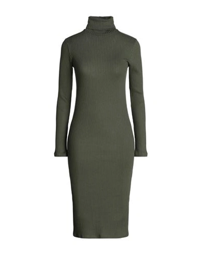 Majestic Filatures Woman Midi Dress Military Green Size 1 Cotton, Modal, Cashmere, Elastane In Green