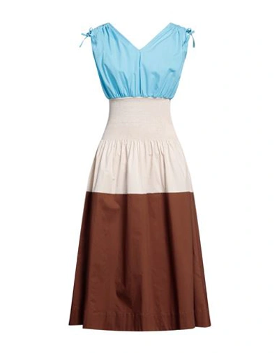 Shop Manila Grace Woman Midi Dress Beige Size 8 Cotton
