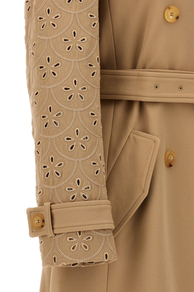 Shop Chloé Women Embroidered Hooded Trench Coat In Cream