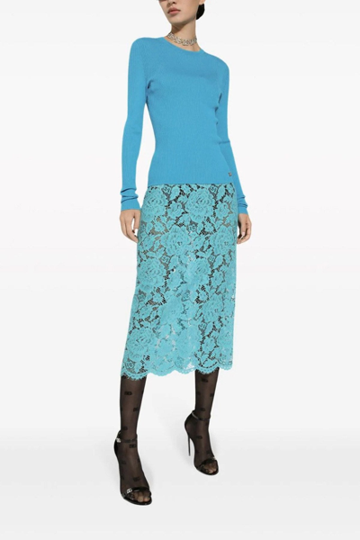 Shop Dolce & Gabbana Women Lace Skirt In Blue