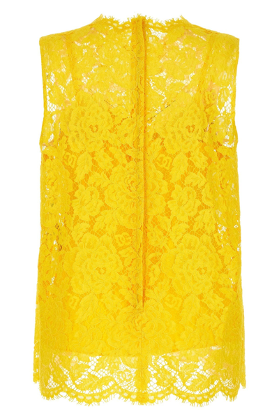 Shop Dolce & Gabbana Women Lace Top In Yellow