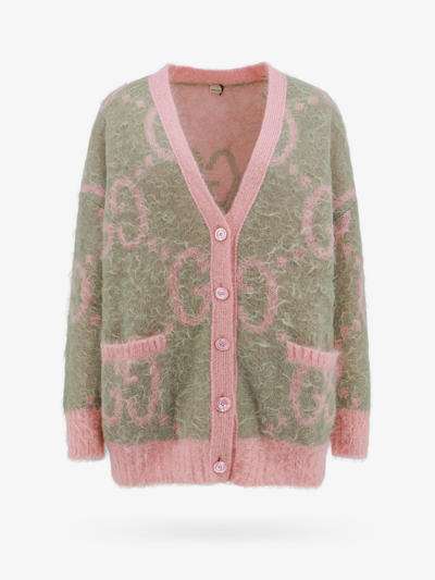 Shop Gucci Woman Cardigan Woman Pink Knitwear