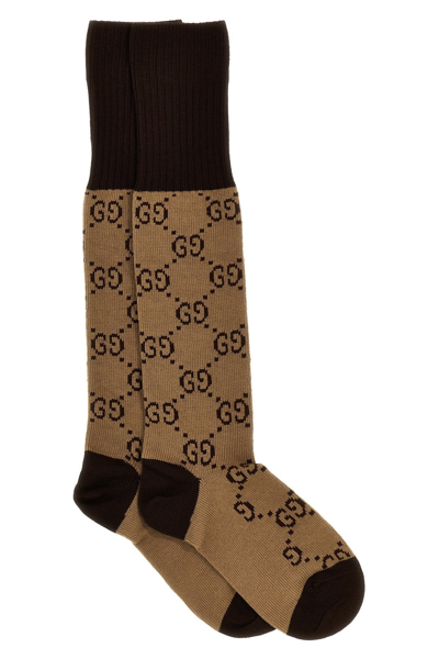 Shop Gucci Women 'gg' Socks In Brown
