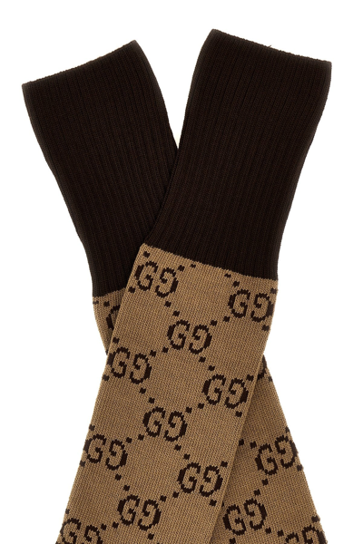 Shop Gucci Women 'gg' Socks In Brown