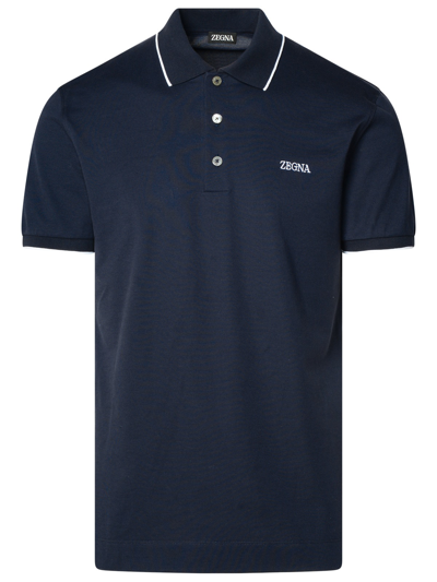 Shop Zegna Polo Shirt In Blue Cotton In Black