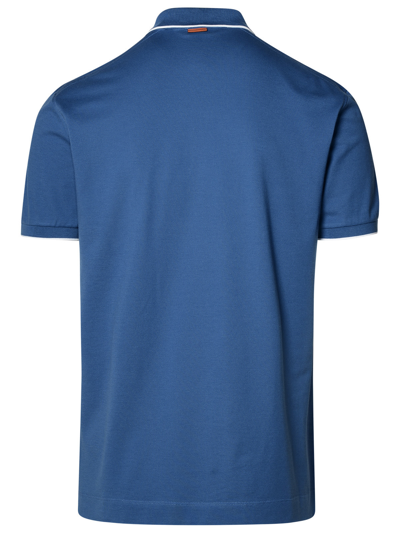 Shop Zegna Polo Shirt In Blue Cotton