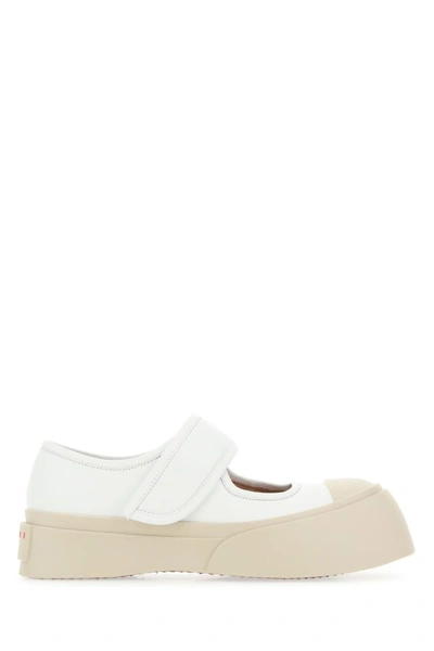 Shop Marni Woman White Leather Mary Jane Sneakers