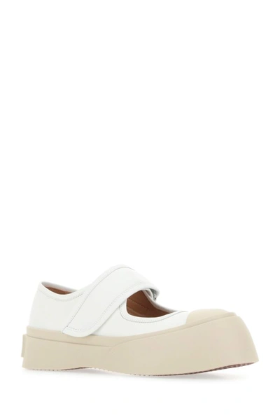 Shop Marni Woman White Leather Mary Jane Sneakers