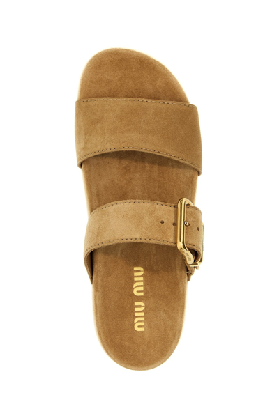 Shop Miu Miu Women Suede Sandals In Cream