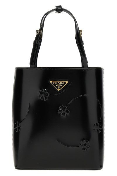 Shop Prada Women 'flower' Mini Shopping Bag In Black