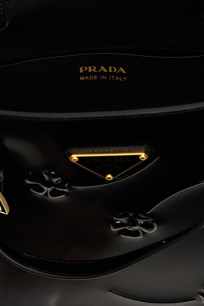 Shop Prada Women 'flower' Mini Shopping Bag In Black