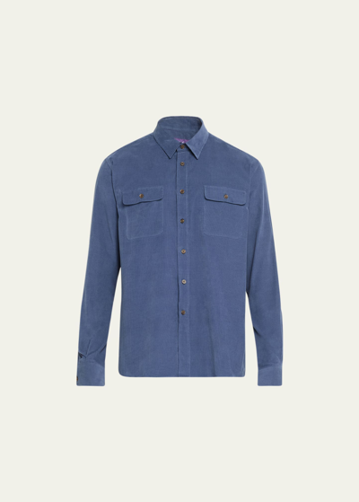 Shop Ralph Lauren Men's Cooper Fine-wale Corduroy Sport Shirt In Blue