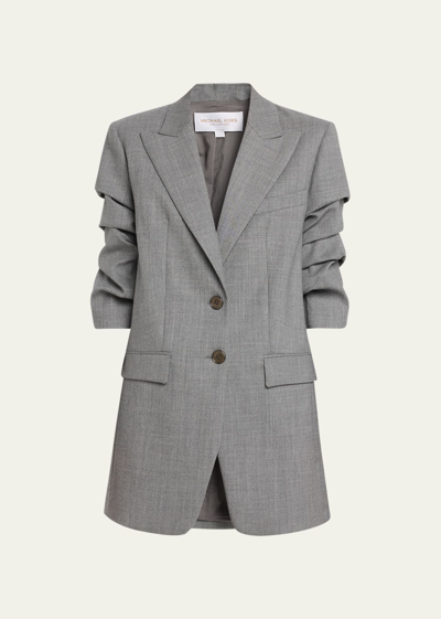 Shop Michael Kors Cate Crush-sleeve Wool Blazer In Banker Mel