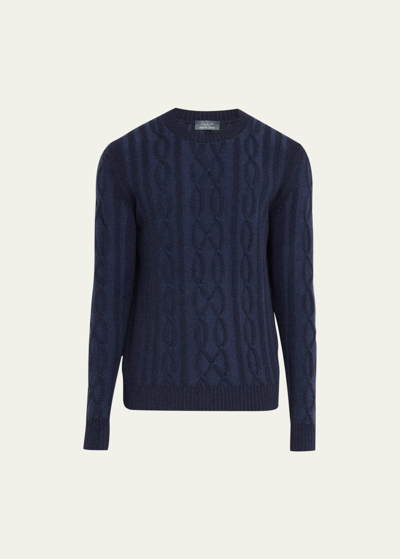 Shop Bergdorf Goodman Men's Aran Vanise Cable Knit Crewneck Sweater In Dk Navy 300