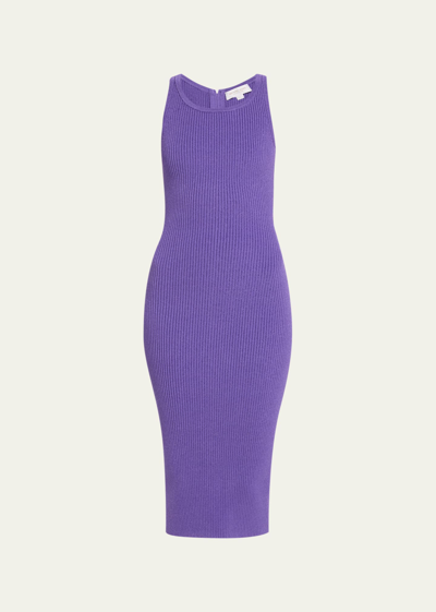 Shop Michael Kors Ribbed Midi Body-con Dress In Violet
