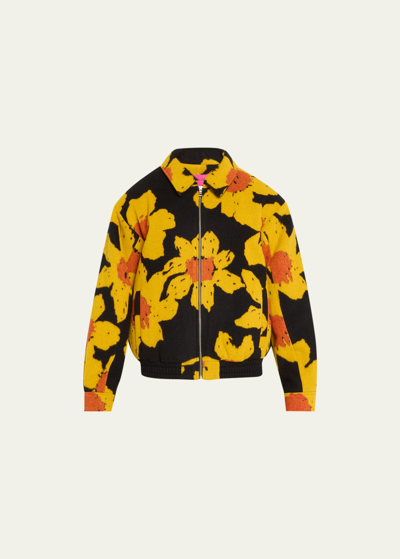 Shop The Elder Statesman Men's Tricolor Wool-cashmere Floral Bomber Jacket