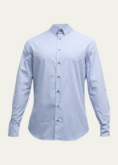 Shop Giorgio Armani Men's Micro-box Cotton Sport Shirt In Medium Blue