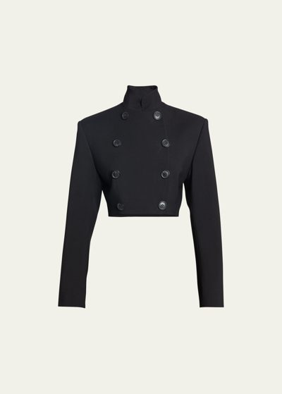 Shop Alaïa Cropped Wool Jacket With Button Detail In Noir Alaia