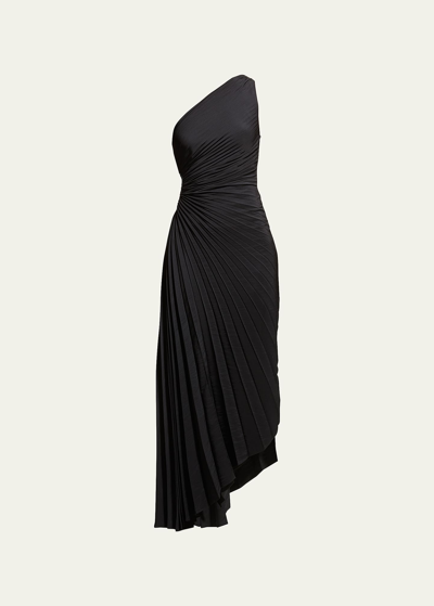 Shop A.l.c Delfina One-shoulder Cut-out Side Gathered Dress In Black