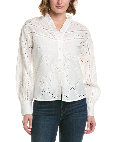 Gracia Satin Collar V-neck Side Swept Top In White