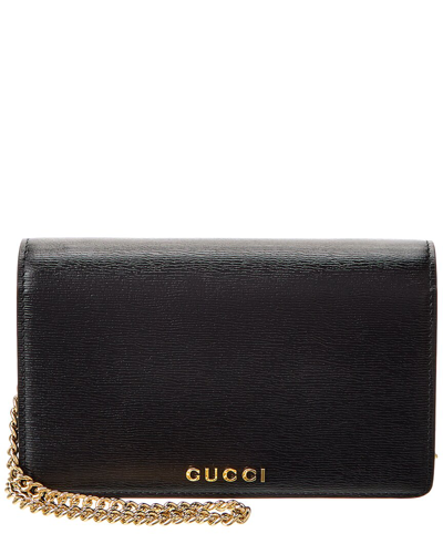 Shop Gucci Script Leather Chain Wallet In Black