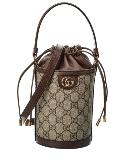 Shop Gucci Ophidia Mini Gg Supreme Canvas & Leather Bucket Bag In Brown