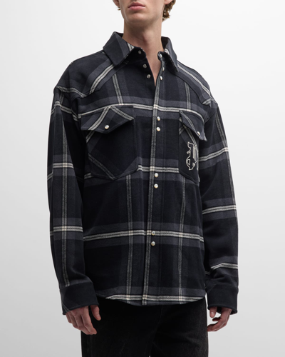 Shop Palm Angels Men's Monogram Check Overshirt In Anthracite Off