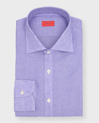 Shop Isaia Men's Solid Linen Sport Shirt In Pastel Purple
