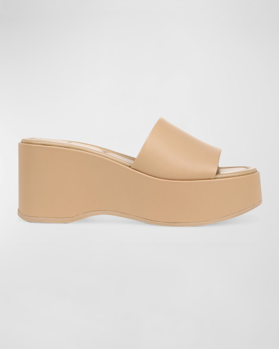 Shop Vince Polina Leather Slide Platform Sandals In Blonde Beige Leat