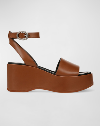 Shop Vince Phillipa Leather Ankle-strap Platform Sandals In Sequoia Brown Lea