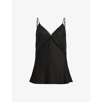 Shop Allsaints Women's Black Immy Lace-trim Stretch Recycled-polyester Vest Top